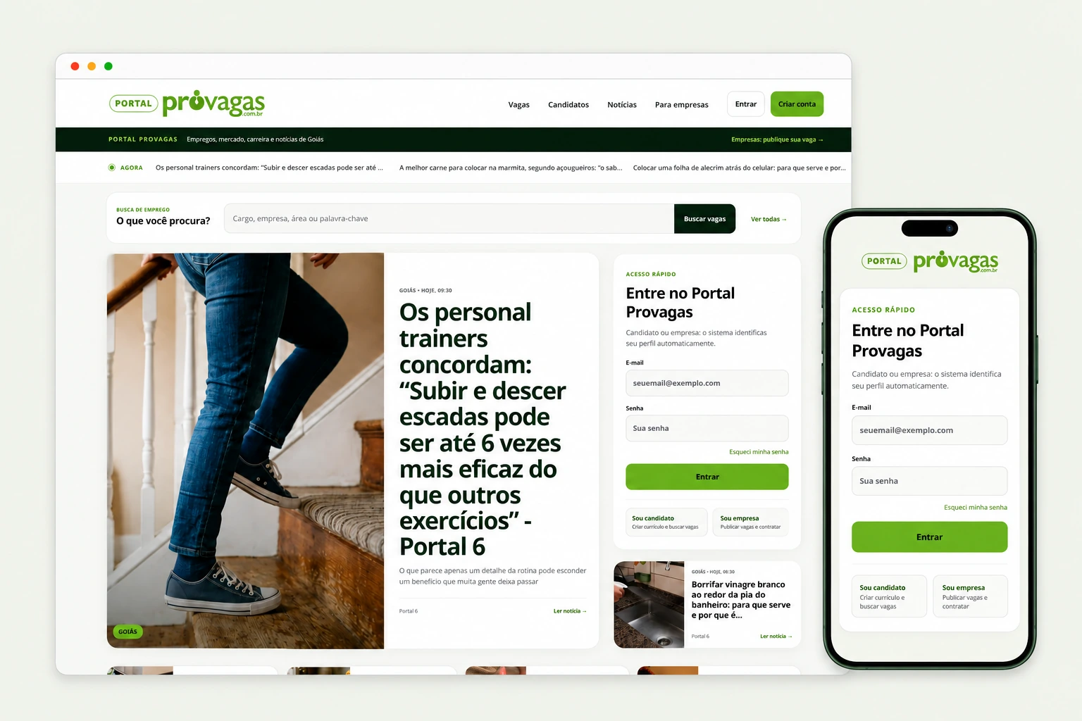 Portal Provagas: site no computador e tela de acesso ao sistema em um telefone